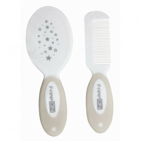 Baie si Igiena - Set perie si pieptene, FreeON, Din peri naturali, 0 luni+, White