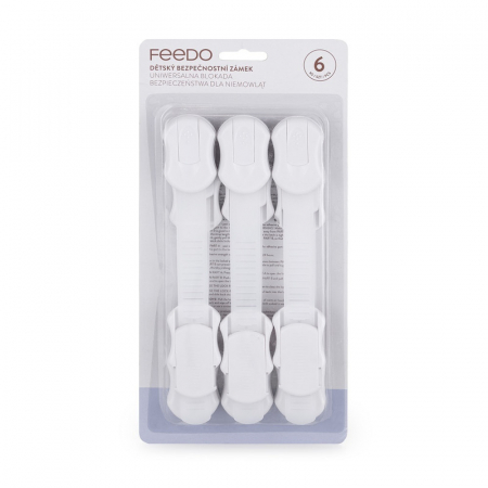 Set sisteme de siguranta, Feedo, Pentru mobilier, Universale, Cu lungime reglabila, 19 x 3.4 cm, Distanta 2-11 cm, 6 bucati, Alb [1]