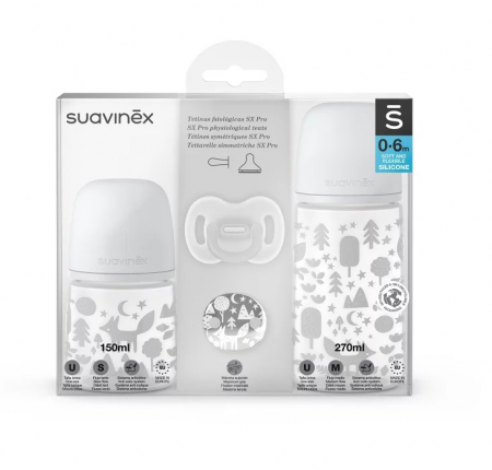 Biberoane si Accesorii - Set Suavinex biberon 150 ml + 270 ml + suzetă + lănțișor suzetă Fox