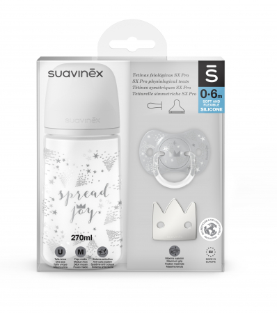 Biberoane si Accesorii - Set Suavinex biberon 270 ml + suzetă + lănțișor suzetă Spread Joy