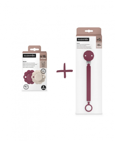 Suzete si accesorii - Set Suavinex Wonder 2 suzete fiziologice 6-18 luni + lănțișor cu clips