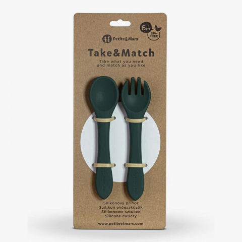 Set tacamuri, Petite&Mars, Take&Match, Din silicon, Fara BPA 6 luni+, Verde inchis [2]