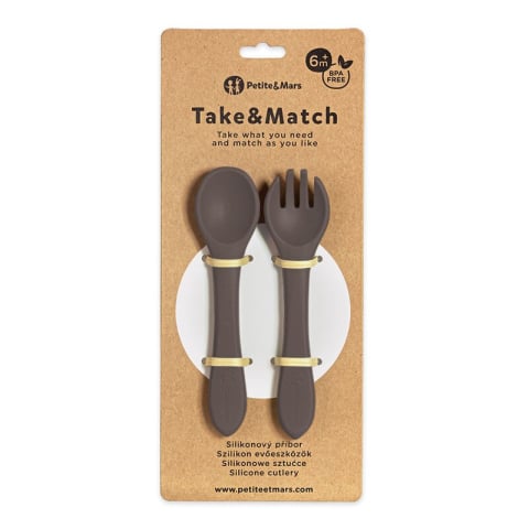 Set tacamuri, Petite&Mars, Take&Match, Din silicon, Forma ergonomica, Delicate cu gingiile, Adecvate pentru masina de spalat vase, Fara BPA, 6 luni+, Bitter Cocoa, Maro [1]