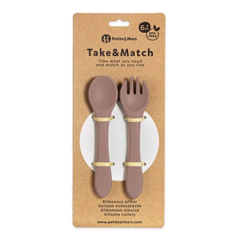 Set tacamuri, Petite&Mars, Take&Match, Din silicon, Forma ergonomica, Delicate cu gingiile, Adecvate pentru masina de spalat vase, Fara BPA, 6 luni+, Velvet Latte, Maro pudrat [1]