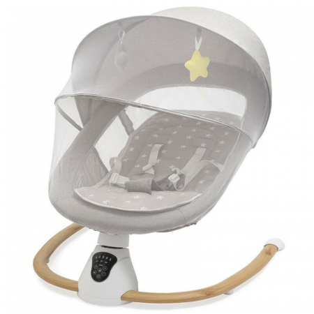Balansoare si Leagane - Sezlong balansoar, New Baby, Smart, Pana la 9 kg, Include cronometru si detector de miscare, Cu 5 viteze de leganare, Cu sunete si melodii, Cu 2 jucarii, 0 lun+, Grey
