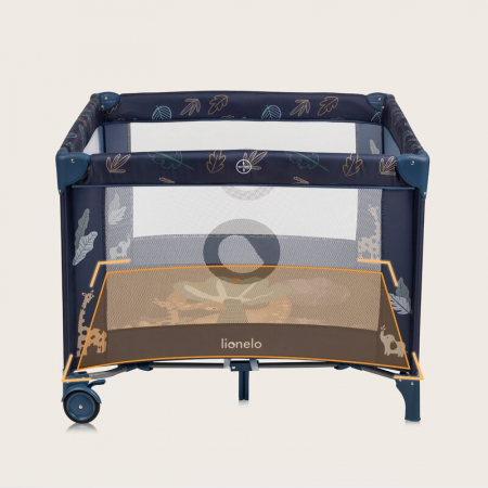 Tarc de joaca copii, Lionelo, Bonnie, Pana la 15 kg, 100 x 100 cm, Pliere compacta, Include geanta de transport, Din plasa, Cu intrare laterala cu fermoar, Cu roti, Cu salteluta din spuma, Conform cu  [15]