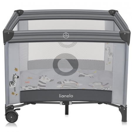 Tarc de joaca copii, Lionelo, Bonnie, Pana la 15 kg, 100 x 100 cm, Pliere compacta, Include geanta de transport, Din plasa, Cu intrare laterala cu fermoar, Cu roti, Cu salteluta din spuma, Conform cu  [2]