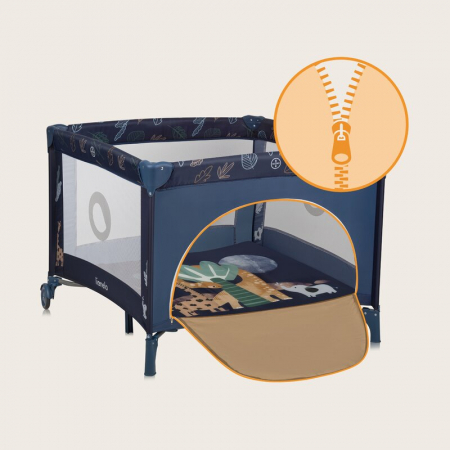 Tarc de joaca copii, Lionelo, Bonnie, Pana la 15 kg, 100 x 100 cm, Pliere compacta, Include geanta de transport, Din plasa, Cu intrare laterala cu fermoar, Cu roti, Cu salteluta din spuma, Conform cu  [19]