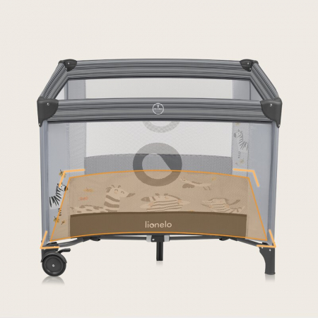 Tarc de joaca copii, Lionelo, Bonnie, Pana la 15 kg, 100 x 100 cm, Pliere compacta, Include geanta de transport, Din plasa, Cu intrare laterala cu fermoar, Cu roti, Cu salteluta din spuma, Conform cu  [15]