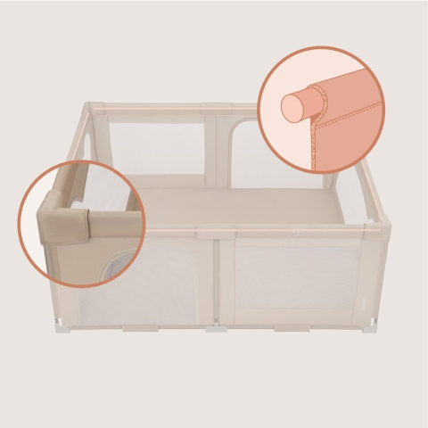 Tarc de joaca copii, Lionelo, Florence Easy Fold, 150 x 180 x 75 cm, Pliere, depliere automata, Include geanta de transport, Din plasa, Cu doua intrari laterale, 0-48 luni, Conform cu EN12227, Bej [19]