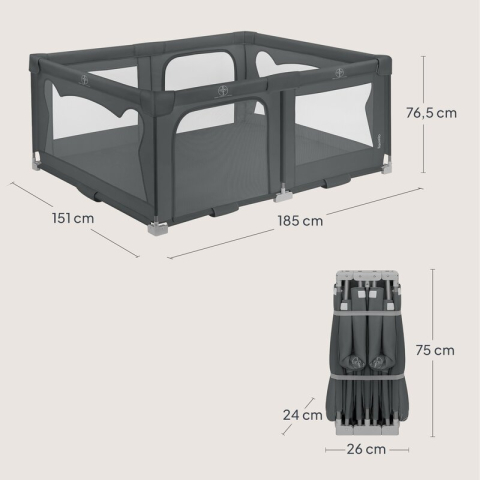 Tarc de joaca copii, Lionelo, Florence Easy Fold, 150 x 180 x 75 cm, Pliere, depliere automata, Include geanta de transport, Din plasa, Cu doua intrari laterale, 0-48 luni, Conform cu EN12227, Gri [7]
