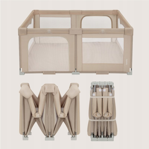Tarc de joaca copii, Lionelo, Florence Easy Fold, 150 x 180 x 75 cm, Pliere, depliere automata, Include geanta de transport, Din plasa, Cu doua intrari laterale, 0-48 luni, Conform cu EN12227, Bej [13]