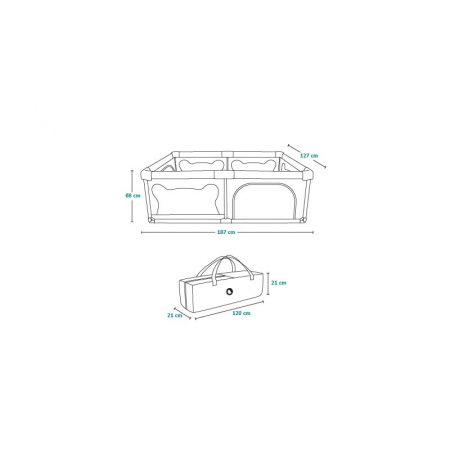 Tarc de joaca copii, Lionelo, Willow, 127 x 187 cm, Pliere compacta, Include geanta de transport, Din plasa, Cu doua intrari laterale si fermoar, Cu ventuze pentru stabilitate, Conform cu EN 12227:201 [35]