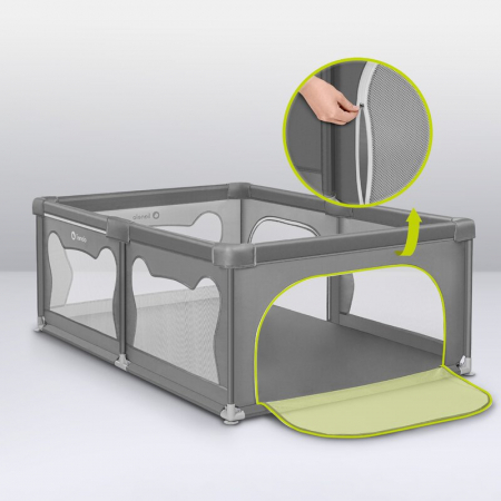 Tarc de joaca copii, Lionelo, Willow, 127 x 187 cm, Pliere compacta, Include geanta de transport, Din plasa, Cu doua intrari laterale si fermoar, Cu ventuze pentru stabilitate, Conform cu EN 12227:201 [16]