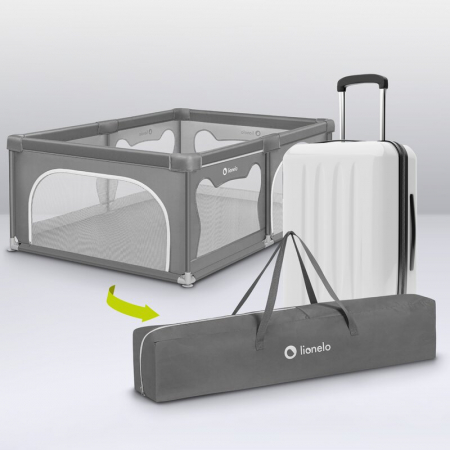 Tarc de joaca copii, Lionelo, Willow, 127 x 187 cm, Pliere compacta, Include geanta de transport, Din plasa, Cu doua intrari laterale si fermoar, Cu ventuze pentru stabilitate, Conform cu EN 12227:201 [18]