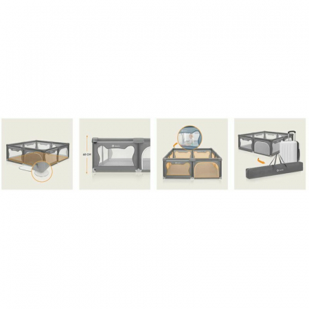 Tarc de joaca copii, Lionelo, Willow XL,180 x 200 cm, Pliere compacta, Include geanta de transport, Din plasa, Cu doua intrari laterale si fermoar, Cu ventuze pentru stabilitate, Conform cu EN 12227:2 [29]