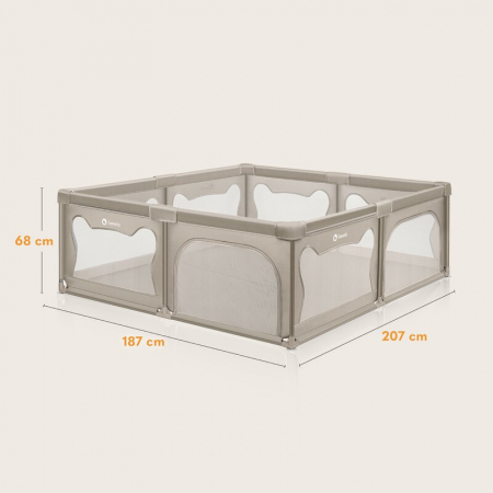 Tarc de joaca copii, Lionelo, Willow XL,180 x 200 cm, Pliere compacta, Include geanta de transport, Din plasa, Cu doua intrari laterale si fermoar, Cu ventuze pentru stabilitate, Conform cu EN 12227:2 [19]