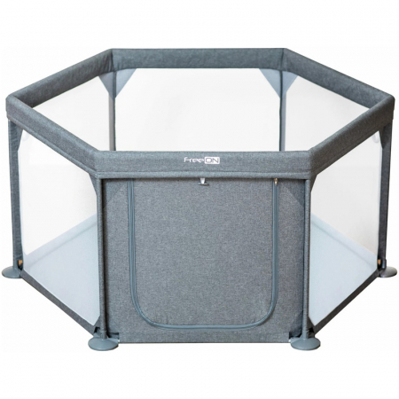 Jucarii si Jocuri - Tarc de joaca, FreeON, Hexagonal, Pentru bebe, Cu 4 manere, Intrare cu fermoar, Cu geanta de transport, 117 x 67 x 67 cm, Conform cu standardul european de securitate EN 12227:2010, Grey