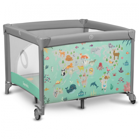 Jucarii si Jocuri - Tarc de joaca, Lionelo, Mille, Pliabil, Include covor educational incorporat cu 4 jucarii Velcro si geanta de transport, Cu roti si inchidere laterala, Saltea din spuma, 100x100 cm, Verde