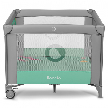 Tarc de joaca, Lionelo, Mille, Pliabil, Include covor educational incorporat cu 4 jucarii Velcro si geanta de transport, Cu roti si inchidere laterala, Saltea din spuma, 100x100 cm, Verde [6]