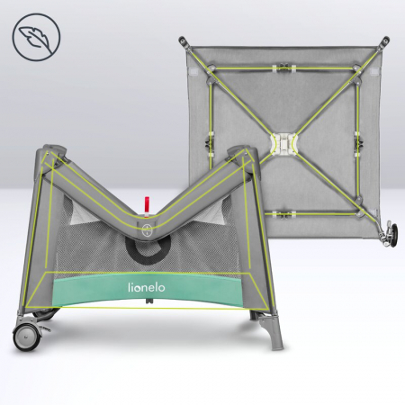 Tarc de joaca, Lionelo, Mille, Pliabil, Include covor educational incorporat cu 4 jucarii Velcro si geanta de transport, Cu roti si inchidere laterala, Saltea din spuma, 100x100 cm, Verde [29]