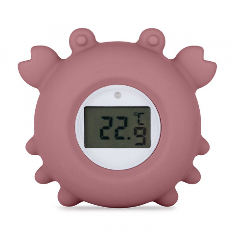 Siguranta si Sanatate - Temometru digital, Petite&Mars, Crabul Caleb, Multifunctional, Ecran usor de citit, Valoare precisa, Silicon Sigur, Avertizare temperatura, 0 luni+, Roz