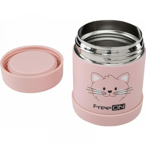 Alaptare si Hranire - Termos, FreeON, Pentru alimente solide, Din otel inoxidabil, Mentine cald pana la 12 ore si rece pana la 24 ore, Pink Kitty