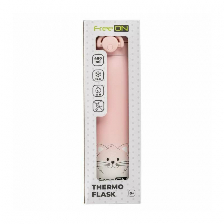 Termos lichide, FreeON, Din otel inoxidabil, Cu mentinere de temperatura de pana la 12 ore, 480 ml, Pink [3]