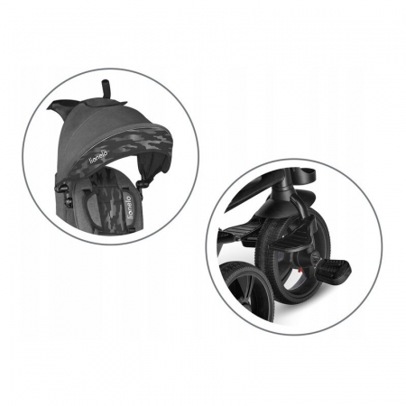 Tricicleta copii, Lionelo, Haari, Ultrapliabila, Multifunctionala, Suport picioare, Control al directiei, Scaun reversibil, Rotire 360 grade, Conform cu standardul european de securitate EN71, Gri [30]