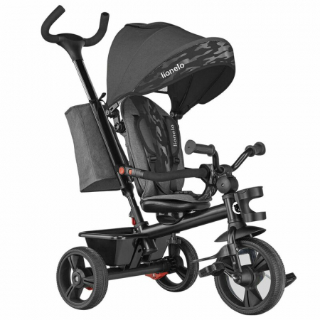 Jucarii si Jocuri - Tricicleta copii, Lionelo, Haari, Ultrapliabila, Multifunctionala, Suport picioare, Control al directiei, Scaun reversibil, Rotire 360 grade, Conform cu standardul european de securitate EN71, Gri