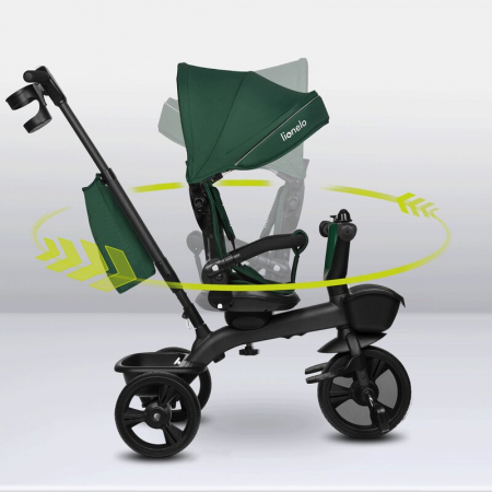 Tricicleta copii, Lionelo Kori, ultra-pliabila si multifunctionala, cu scaun rotativ 360°, control parental, suport pentru picioare si accesorii premium, Verde [23]