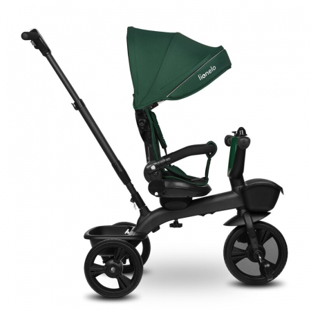Tricicleta copii, Lionelo Kori, ultra-pliabila si multifunctionala, cu scaun rotativ 360°, control parental, suport pentru picioare si accesorii premium, Verde [16]