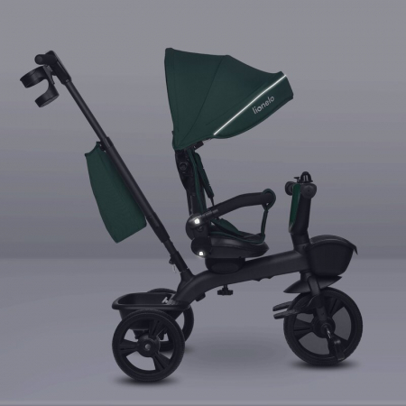 Tricicleta copii, Lionelo Kori, ultra-pliabila si multifunctionala, cu scaun rotativ 360°, control parental, suport pentru picioare si accesorii premium, Verde [28]