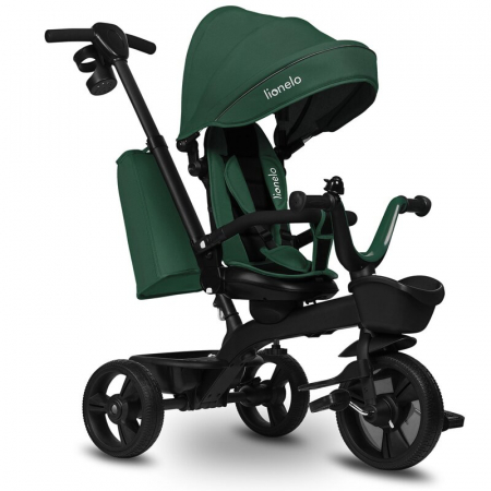 Tricicleta copii, Lionelo Kori, ultra-pliabila si multifunctionala, cu scaun rotativ 360°, control parental, suport pentru picioare si accesorii premium, Verde [5]
