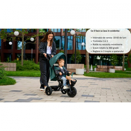 Tricicleta copii, Lionelo, Kori, Ultrapliabila, Multifunctionala, Cu suport de picioare, Control al directiei, Scaun reversibil, Rotire 360 grade, Conform cu standardul european de securitate EN71, Bl [32]
