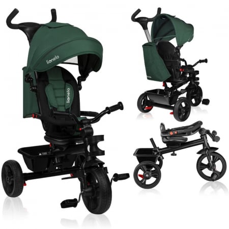 Tricicleta multifunctionala Lionelo Haari, ultra-compacta, cu scaun rotativ 360°, Conform cu standardul european de securitate EN71, Verde [3]