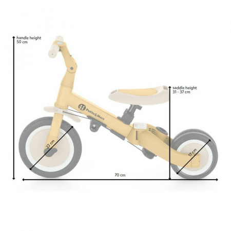 Tricicleta, Petite&Mars, Turbo, 5 in 1, Multifunctionala, Vehicul de impins, Bicicleta cu/fara pedale, Cu maner de ghidaj, Detasabil, Roti din cauciuc, Pana la 25 kg, 1.5-5 ani, Dusty Rose [18]