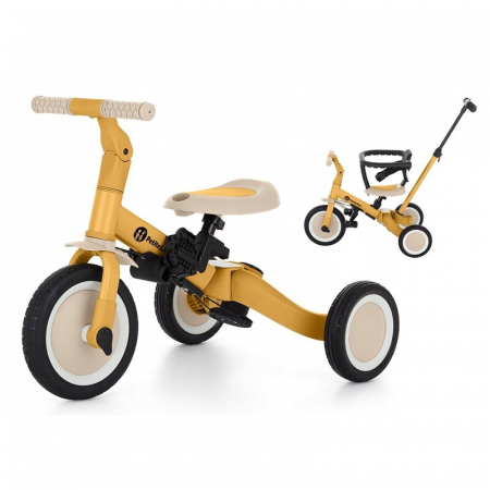 Jucarii si Jocuri - Tricicleta, Petite&Mars, Turbo, 5 in 1, Multifunctionala, Vehicul de impins, Bicicleta cu/fara pedale, Cu maner de ghidaj, Detasabil, Roti din cauciuc, Pana la 25 kg, 1.5-5 ani, Ocru