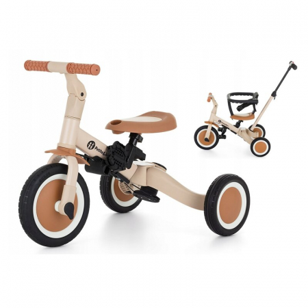 Jucarii si Jocuri - Tricicleta, Petite&Mars, Turbo, 5 in 1, Multifunctionala, Vehicul de impins, Bicicleta cu/fara pedale, Cu maner de ghidaj, Detasabil, Roti din cauciuc, Pana la 25 kg, 1.5-5 ani, Bej