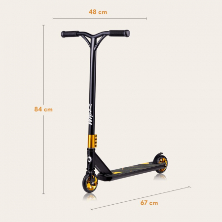 Trotineta, Lionelo, Whizz, Pentru Acrobatii, Rulmenti ABEC-9, Sistemul de compresie IHC 9, 20 - 100 kg, Conform cu standardul european de securitate EN14619, Galben/Negru [13]