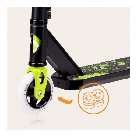 Trotineta, Lionelo, Whizz, Pentru Acrobatii, Rulmenti ABEC-9, Sistemul de compresie IHC 9, 20 - 100 kg, Conform cu standardul european de securitate EN14619, Verde/Negru [11]