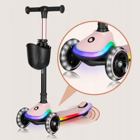 Trotineta pentru copii, Lionelo, Mey, Ultrapliabila, Cu lumini si cosulet, Maner ajustabil pe inaltime, 3 ani+, Pana la 50 Kg, Ultra usor, 2.8 kg, Conform cu standardul EN71-1/2/3, Certificata Interte [24]