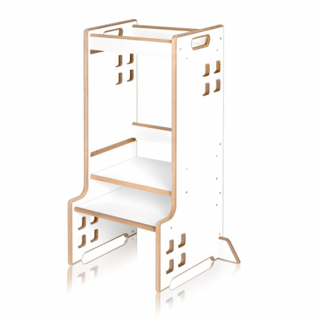 Turn de invatare Montessori, Lionelo, Cass, Functie de raft pentru carti, Pana la 30 kg, 12 luni - 6 ani, Din MDF si furnir, 3 trepte de inaltime, Alb [3]