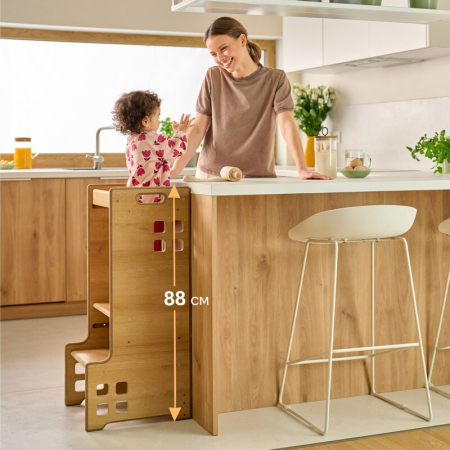 Turn de invatare Montessori, Lionelo, Cass, Functie de raft pentru carti, Pana la 30 kg, 12 luni - 6 ani, Din MDF si furnir, 3 trepte de inaltime, Alb [7]