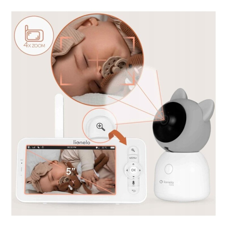 Video monitor, Lionelo, Babyline 9.2. AI, 5 inch, Camera Full HD, Zoom digital 4x, Aplicatie, Tehnologia AI cu detectare a miscarii, Recunoasterea motivului plansului, Melodii, Zgomote albe, Mod noctu [31]