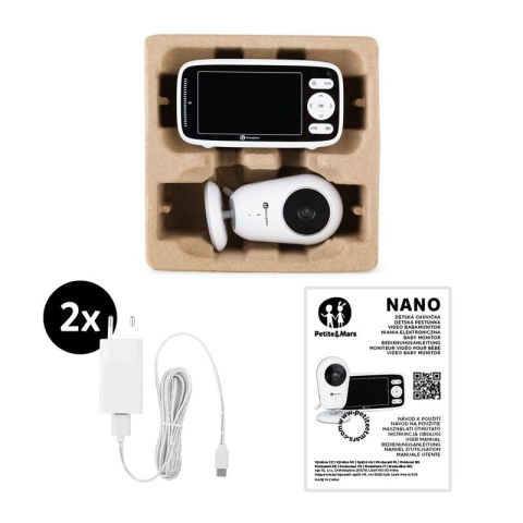 Video monitor, Petite&Mars, Nano 4.0, Ecran HD, Zoom digital 3×, Raza de actiune 300m, Suport pentru pana la 4 camere, Comunicare bidirectionala, 8 melodii, Alb [3]
