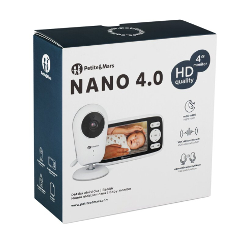 Video monitor, Petite&Mars, Nano 4.0, Ecran HD, Zoom digital 3×, Raza de actiune 300m, Suport pentru pana la 4 camere, Comunicare bidirectionala, 8 melodii, Alb [4]