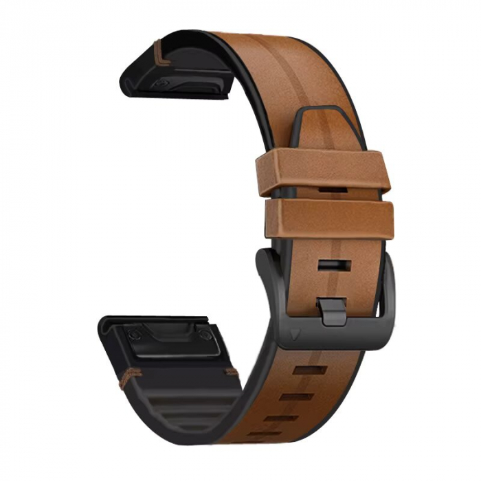 Curea de ceas 22mm ALTY din piele si silicon pentru Garmin Fenix 8, 7, 6, 6S, 5, 5S, 3HR, Fenix 7, 7S, 8, Epix din silicon, cu eliberare rapidă, brățară EasyFit [2]