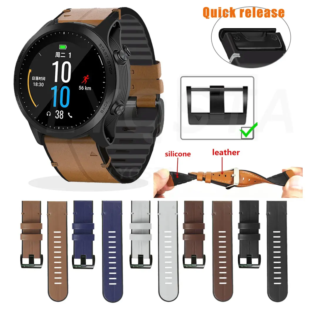 Curea de ceas 22mm ALTY din piele si silicon pentru Garmin Fenix 8, 7, 6, 6S, 5, 5S, 3HR, Fenix 7, 7S, 8, Epix din silicon, cu eliberare rapidă, brățară EasyFit [3]