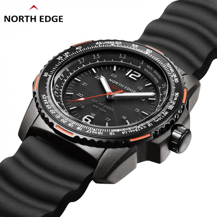 North Edge Photon – Ceas Bărbați Solar 44 mm, Curea Neagră din Silicon [6]